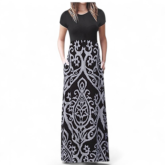 Maxi Dress Black/White Paisley Print Womens Size Large - Picture 7 of 7